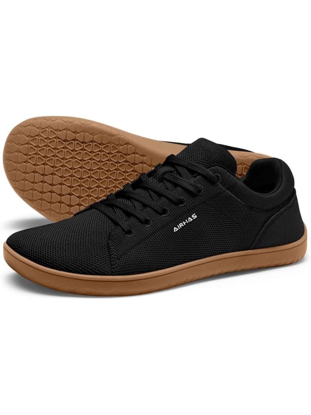 Women's Black/Gum Knit Minimalist Barefoot Zero Drop Casual Walking Sneakers